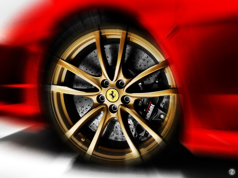 close-up of a red car wheel