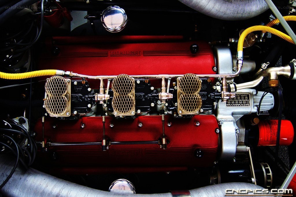 close-up of a red engine