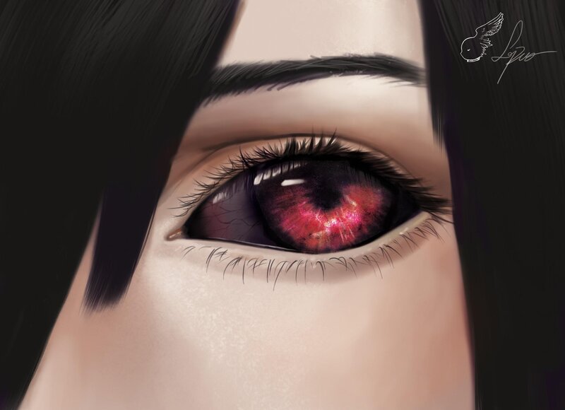 Close-up of a Red Eye — Dramatic, Digital Art, Eyebrow, Hair