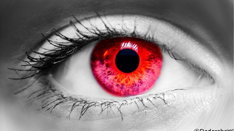 Close-up of a Red Eye — Dramatic, Photograph, Eyelash