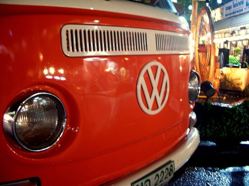 Close-up of a red Volkswagen van