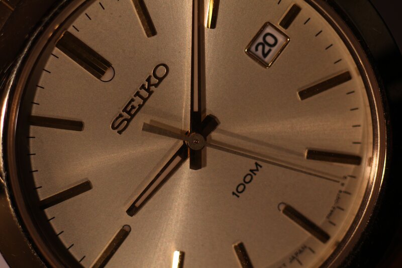 close-up of a Seiko watch face