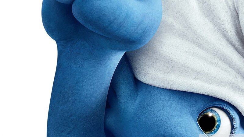 close-up of a smurf character