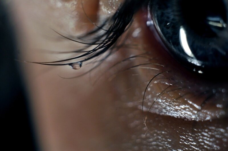 close-up of a tearful eye
