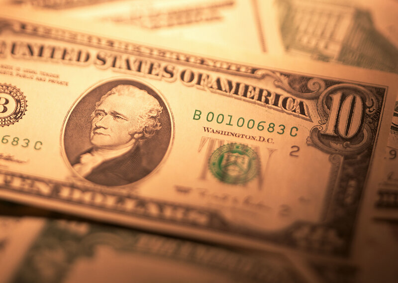 Close-up of a ten-dollar bill