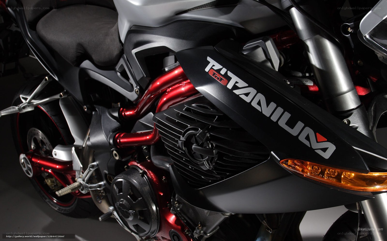 close-up of a titanium motorcycle