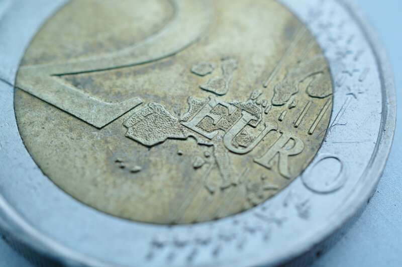 Close-up of a two euro coin