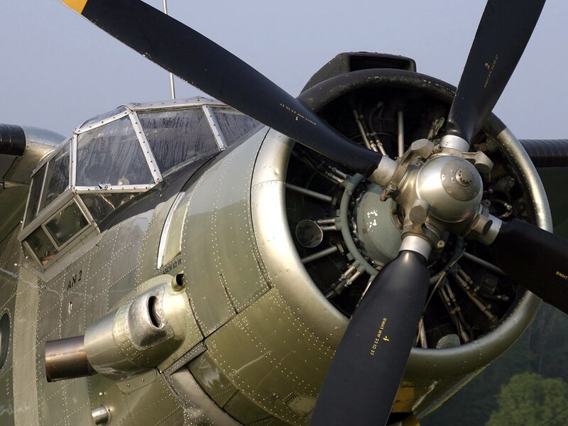 Close-up of a vintage airplane propeller