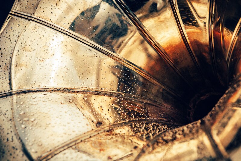 Close-up of a vintage gramophone horn