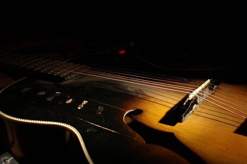 Close-up of a vintage guitar