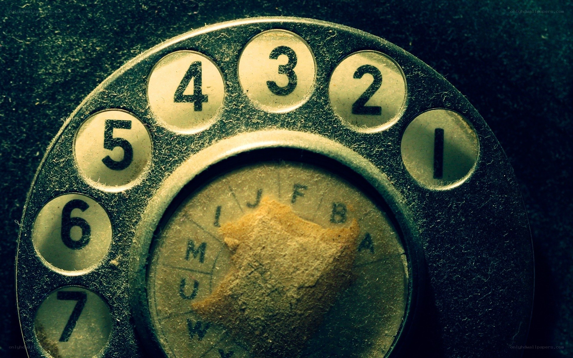 Close-up of a vintage rotary phone dial