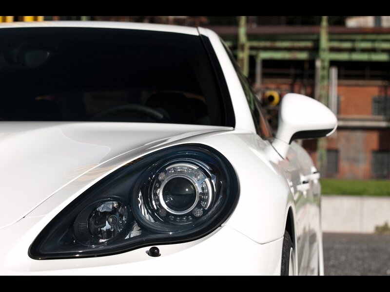 Close-up of a white car headlight