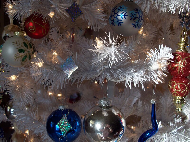 Close-up of a white Christmas tree