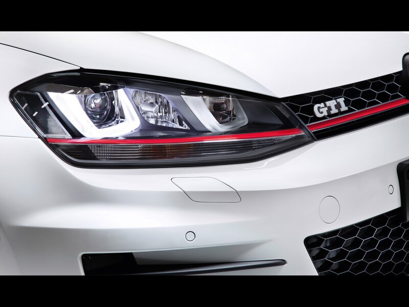 Close-up of a white GTI headlight