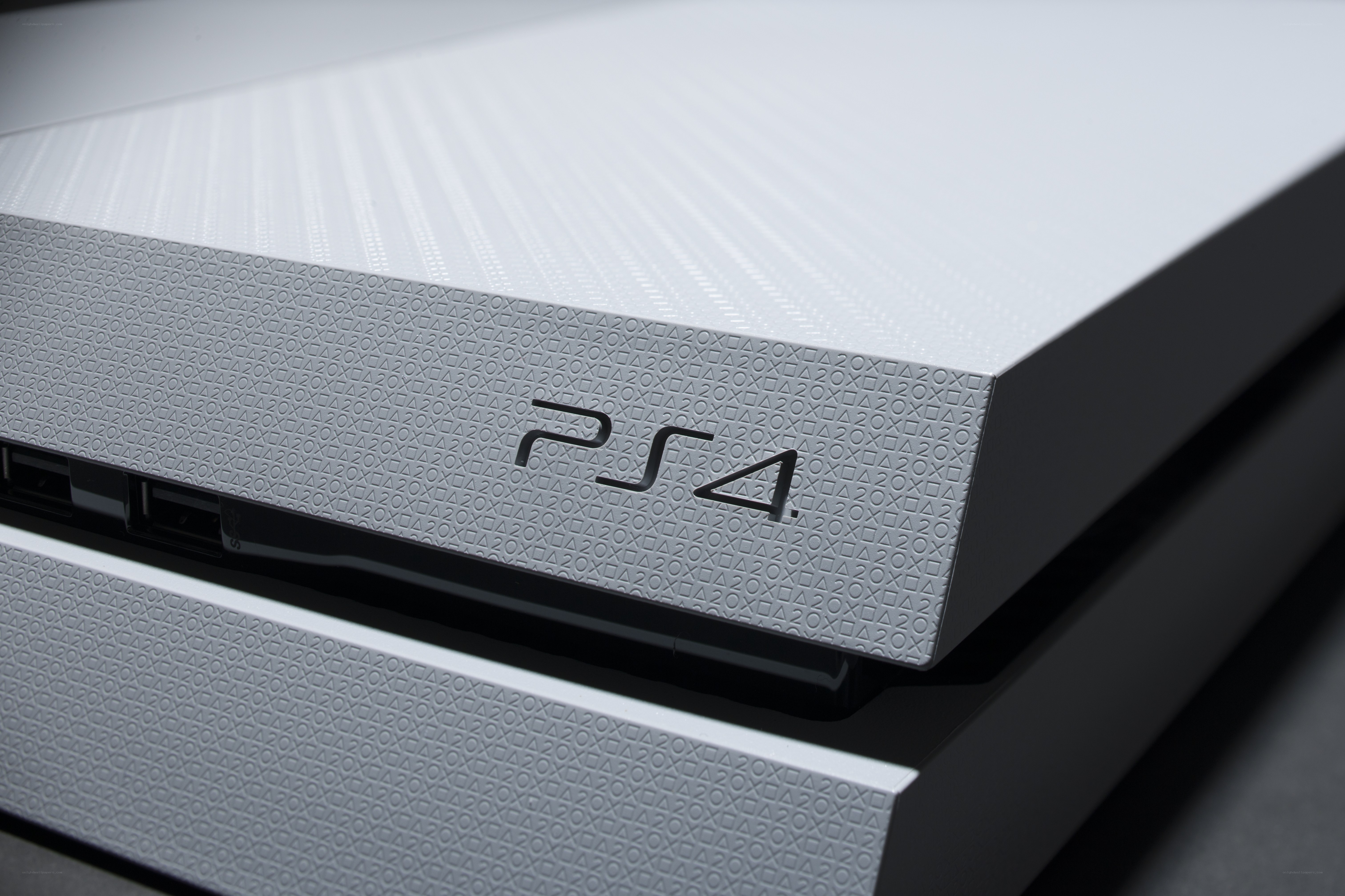 Close-up of a white PS4 console