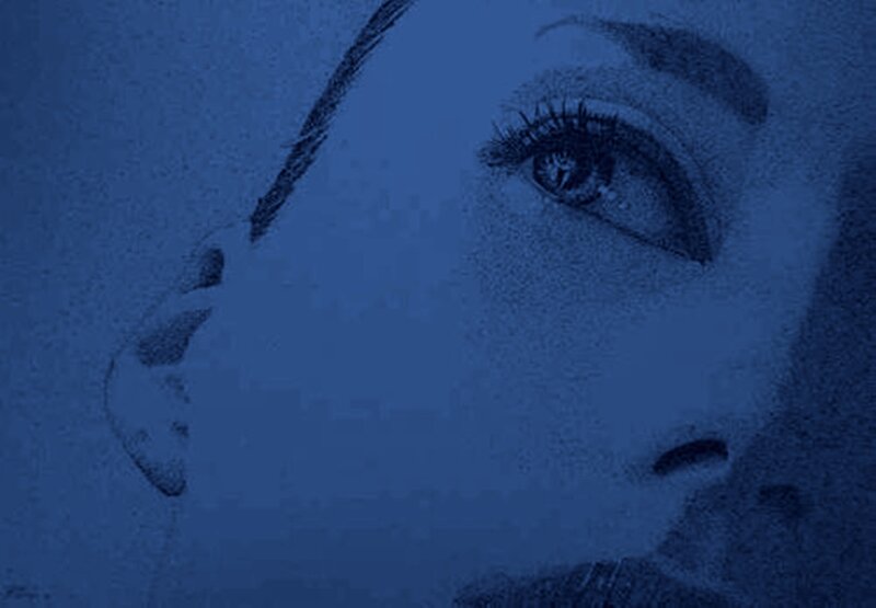 Close-up of a Woman's Face — Blue, Dramatic, Illustration