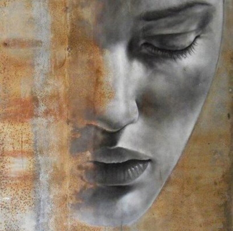 Close-up of a Woman's Face — Gray