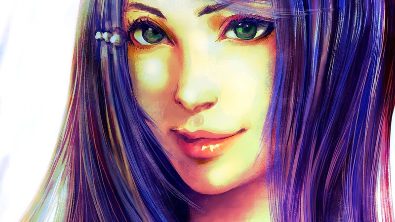 Close-up of a Woman's Face — Purple, Serene