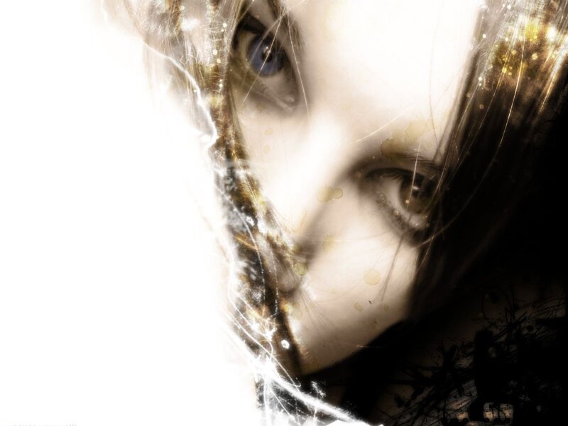 Close-up of a Woman's Face — White, Dramatic, Digital Art, Eyes