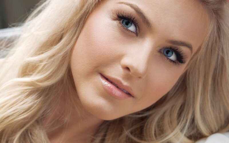 close-up of a woman with blue eyes