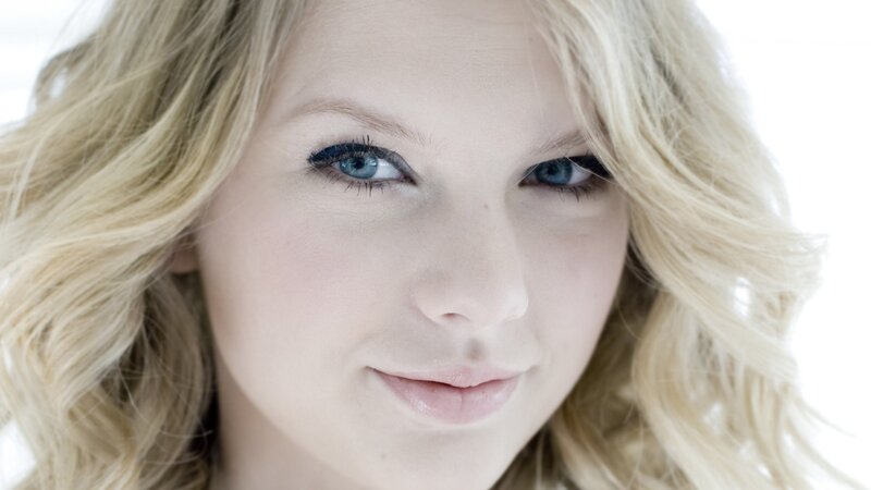 close-up of a woman with blue eyes