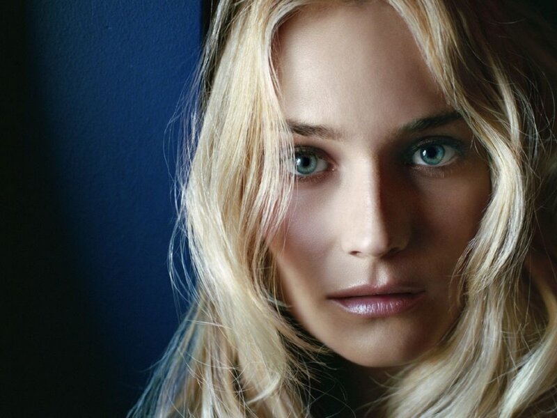 close-up of a woman with blue eyes
