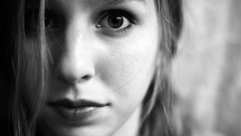 close-up of a young woman's face