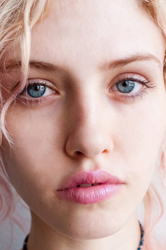 close-up of a young woman's face