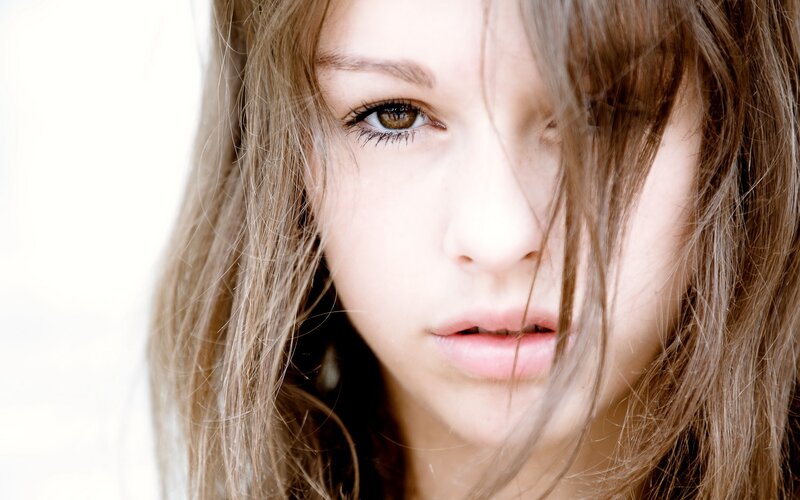 close-up of a young woman's face