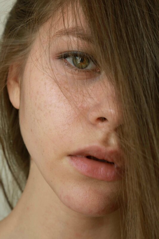 close-up of a young woman's face