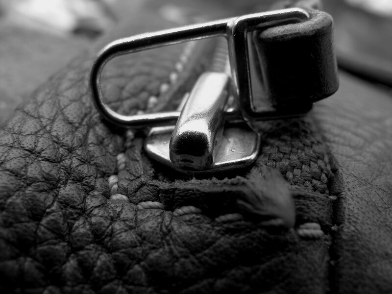 close-up of a zipper on leather
