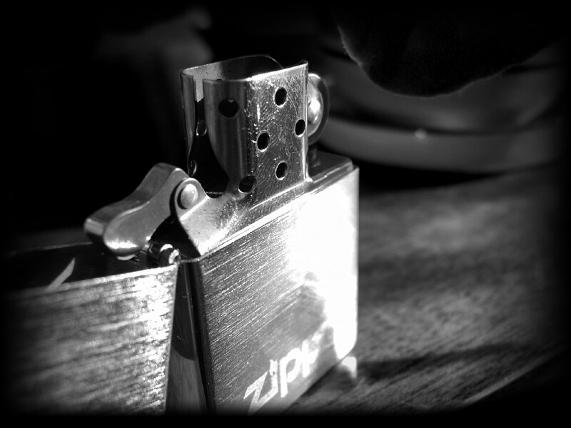 close-up of a zippo lighter