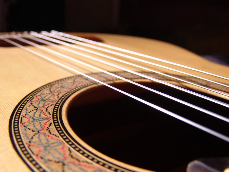 Close-up of acoustic guitar strings