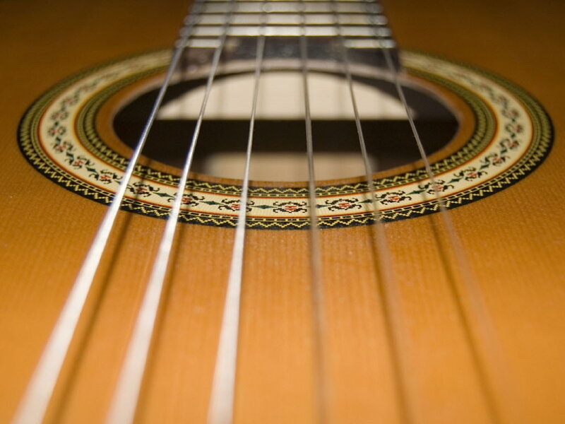 Close-up of acoustic guitar strings