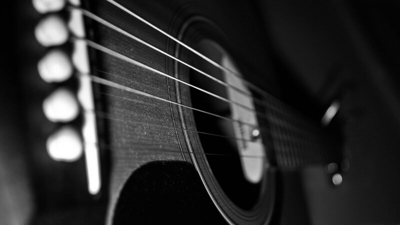 Close-up of acoustic guitar strings