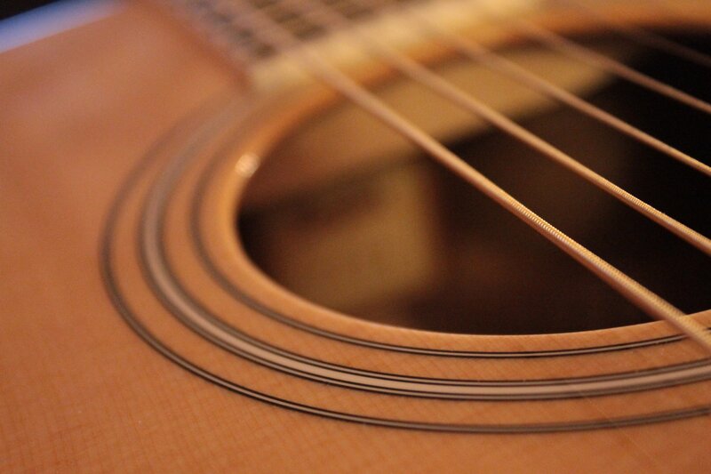 Close-up of acoustic guitar strings