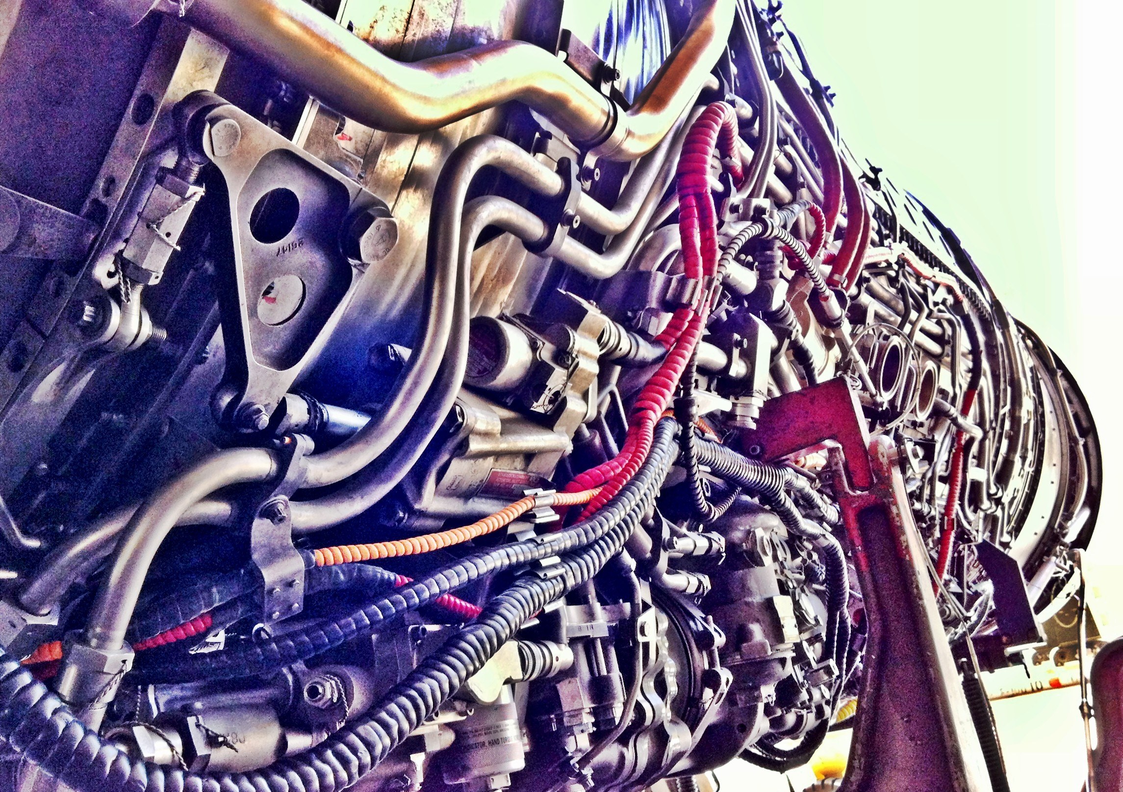 close-up of aircraft engine components