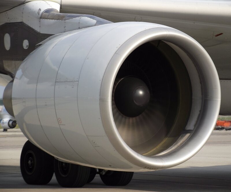Close-up of aircraft jet engine