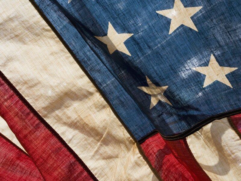 Close-up of American Flag — Blue, Patriotic, Photograph, Stars, Stripes