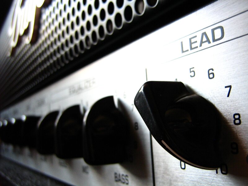 close-up of amplifier knobs