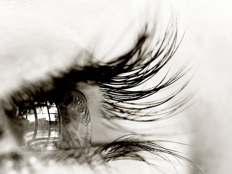 Close-up of an Eye — Black, Dramatic, Photograph, Eyelashes, Reflection