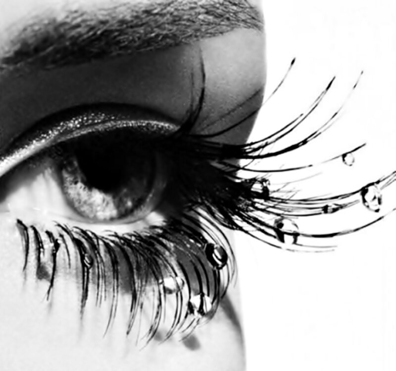 Close-up of an Eye — Black, Dramatic, Photograph, Eyelashes, Tears
