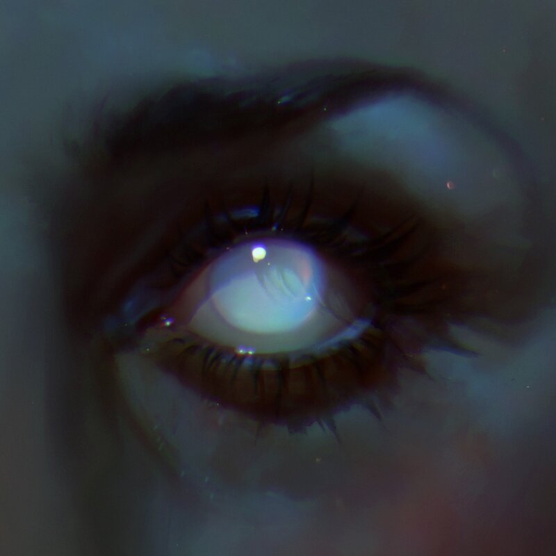 Close-up of an Eye — Blue, Dramatic, Digital Art, Eyelashes, Reflection