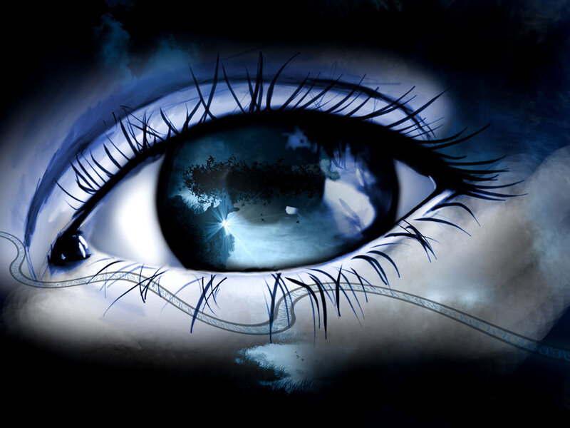 Close-up of an Eye — Blue, Dramatic, Night, Digital Art