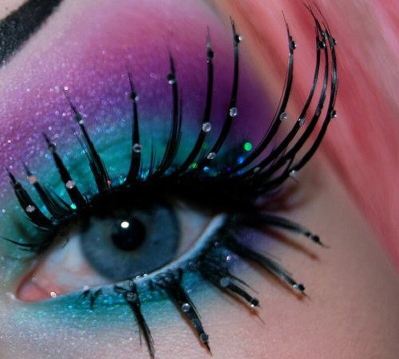Close-up of an Eye — Blue, Dramatic, Photograph, Eyelashes, Makeup, Glitter