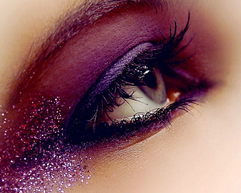 Close-up of an Eye — Purple, Dramatic, Photograph, Eyelashes, Glitter