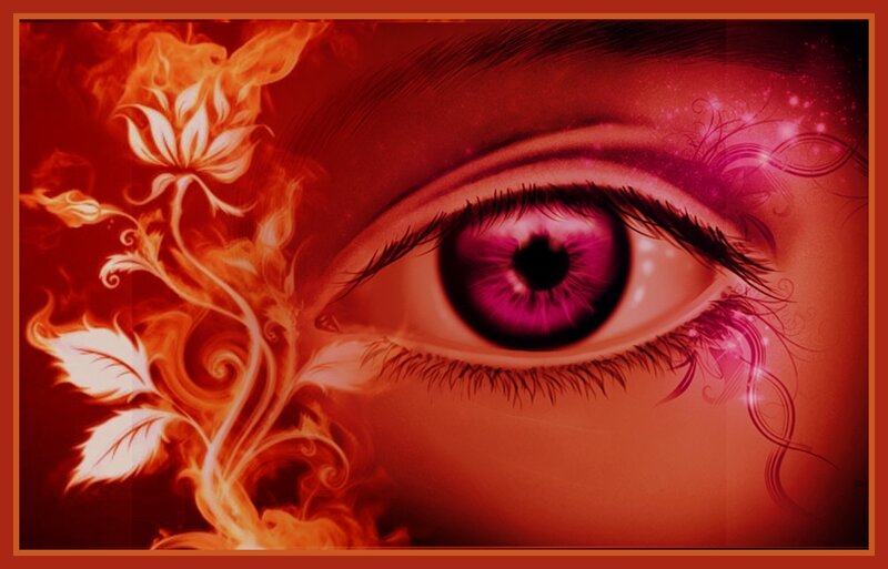 Close-up of an Eye — Red, Dramatic, Digital Art, Flame