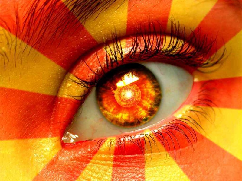Close-up of an Eye — Red, Dramatic, Digital Art, Makeup
