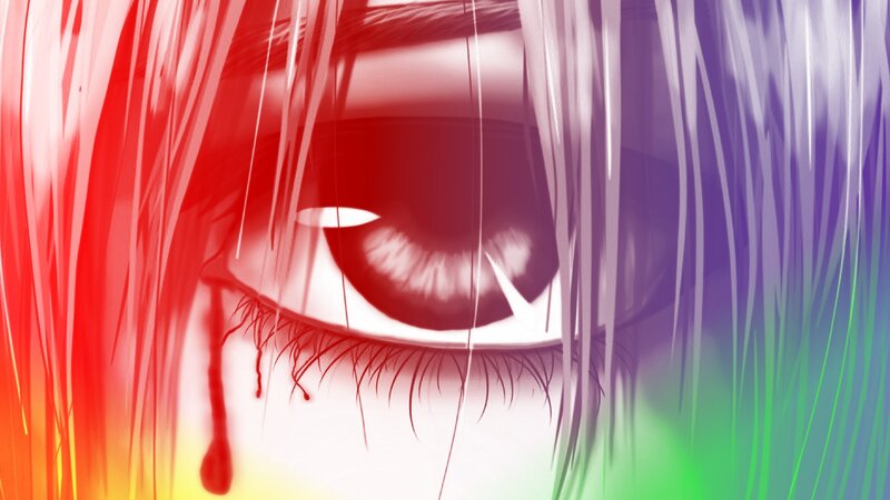 Close-up of an Eye — Red, Dramatic, Digital Art, Tear