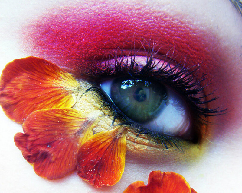 Close-up of an Eye — Red, Dramatic, Photograph, Flower Petals
